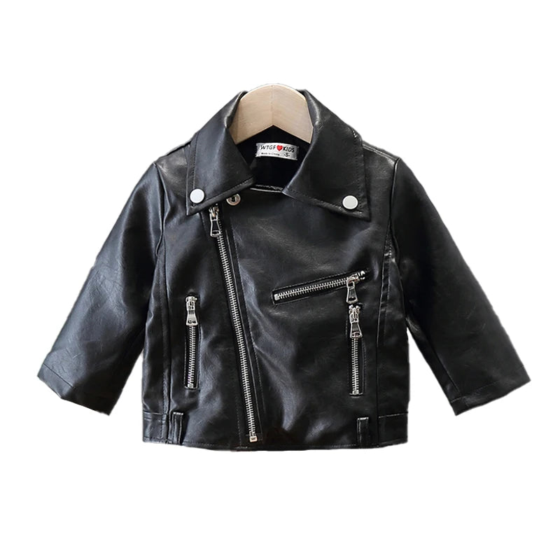 Autumn girl baby clothes kids outfits PU leather jacket outerwear
