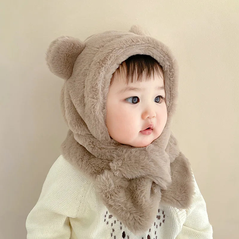 Winter Baby Faux Fur Cartoon Bear Windproof Beanies