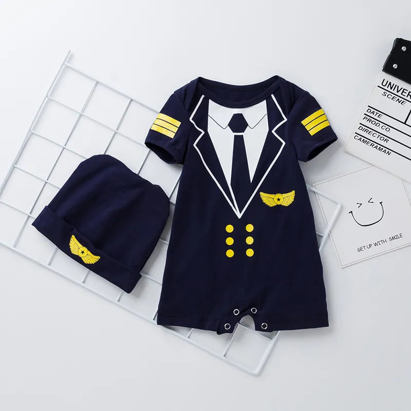 2PCS Newborn Pilot Cotton Bodysuits Costumes