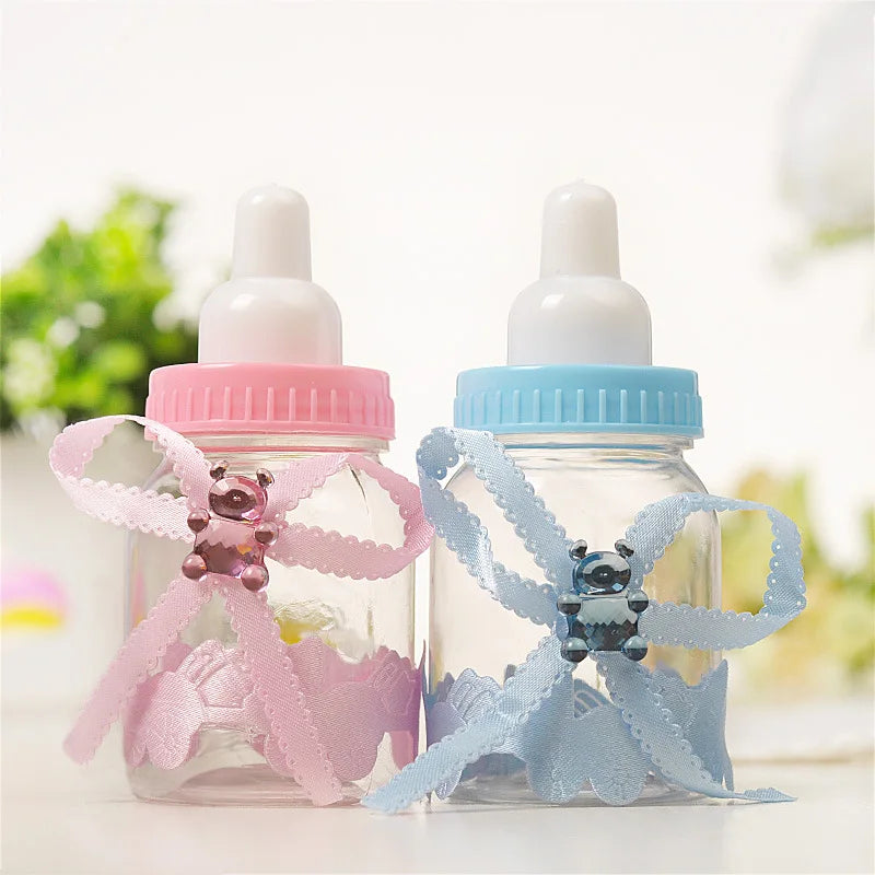 12pcs Mini Baby Bottle Boy Girl Baby Shower Decor Chocolates Candy Bottles Baptism Favors Box Gender Reveal Party Gifts Boxes