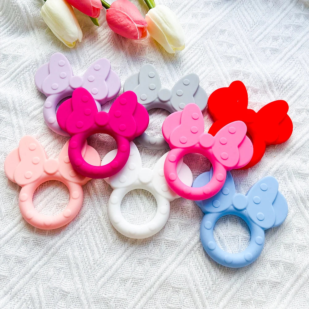 1PC Silicone Teether Cartoon Mouse Head Animal Food Grade Silicone Teething Toys For Teeth Tiny Rod Baby Teether Gift