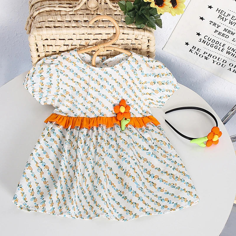 Flower Printed Toddler Baby Girls Sister Dress Summer