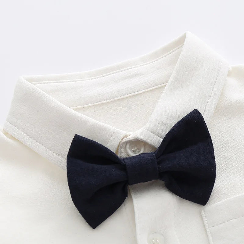2024 Newborn Boys Solid Cotton Long Sleeve Bow Tie Boys Jumpsuit