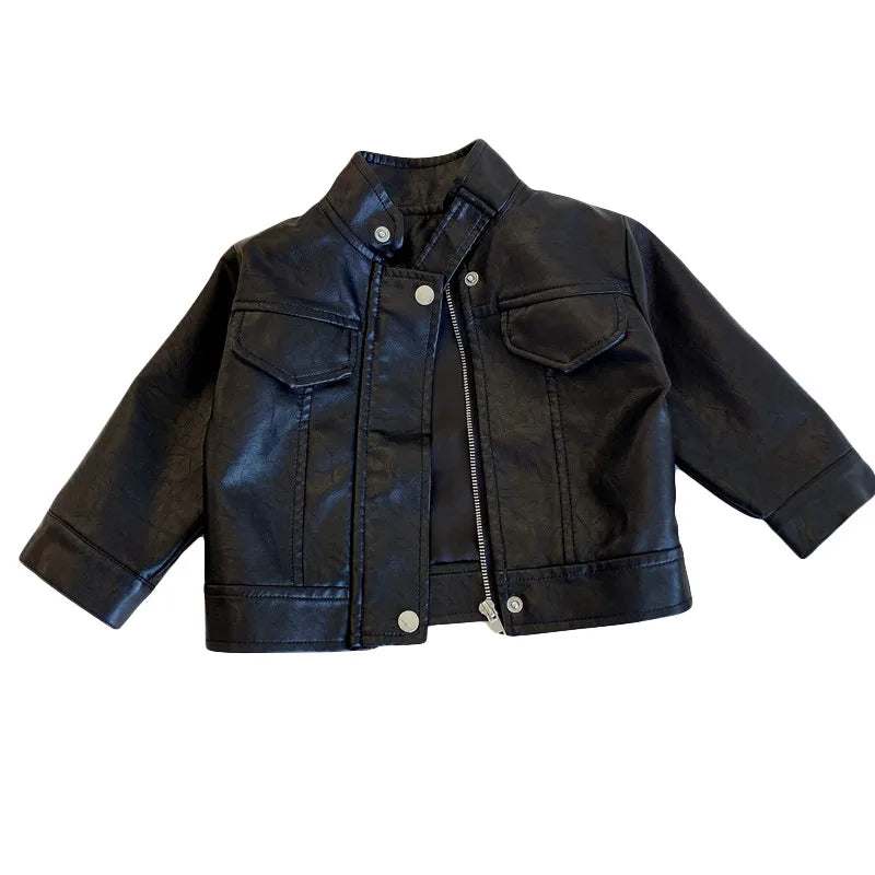 2023 Baby Spring Clothing Leather Jacket Boys & Girls Plus Fleece Warm Casual Motorcycle Leather Jacket for Children Fashionable