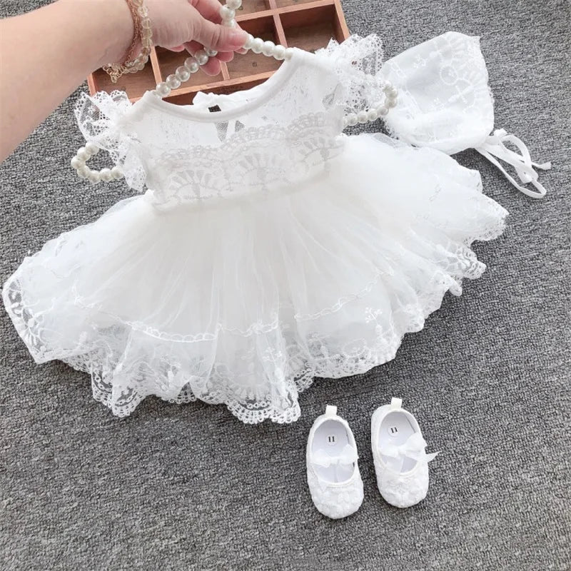 Baby Birthday Princess Dress Elegant Flower Beaded Gown
