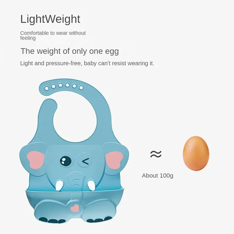 1pcs Baby Cute Elephant Bibs Soft Waterproof Silicone Cloths for Newborn Girl Boy Feeding Kit and Adjustable Cartoon Animal