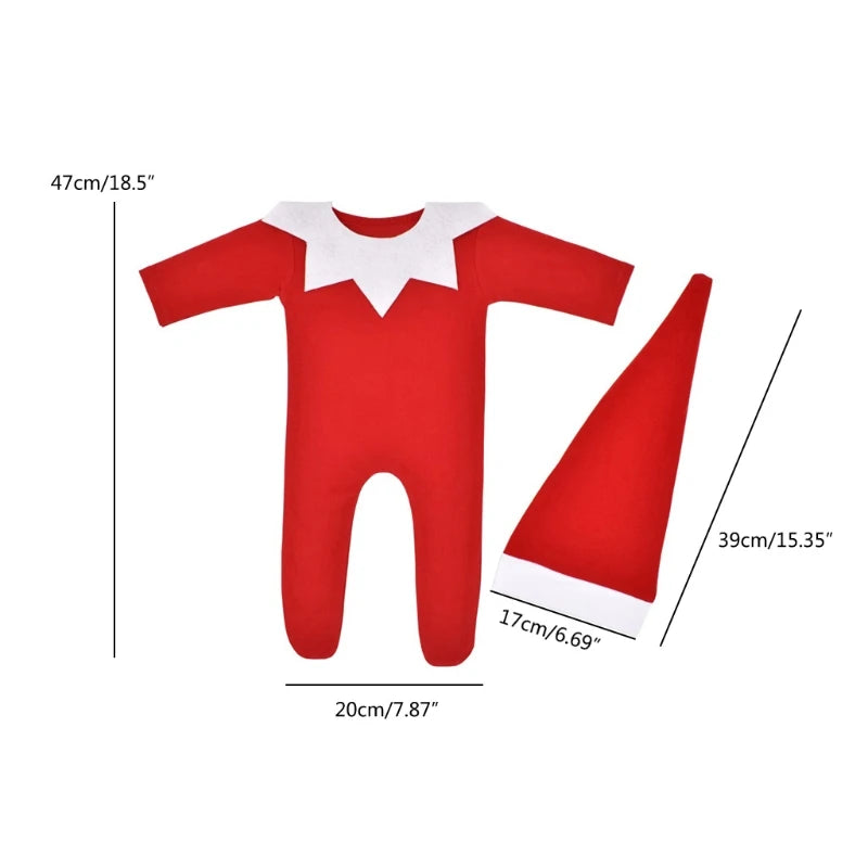 1 Set Newborn Photography Props Clothing Red Baby Romper with Collar Long Tail Hat Set Bodysuit Beanies Kit for Infants