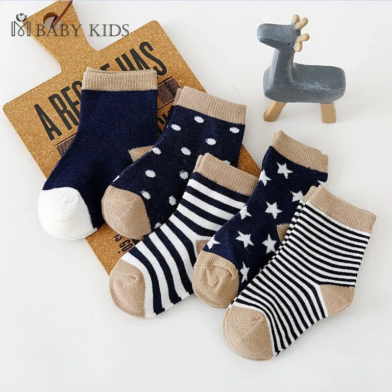 5Pairs Baby Socks 0-1-3-7Y Pure Cotton