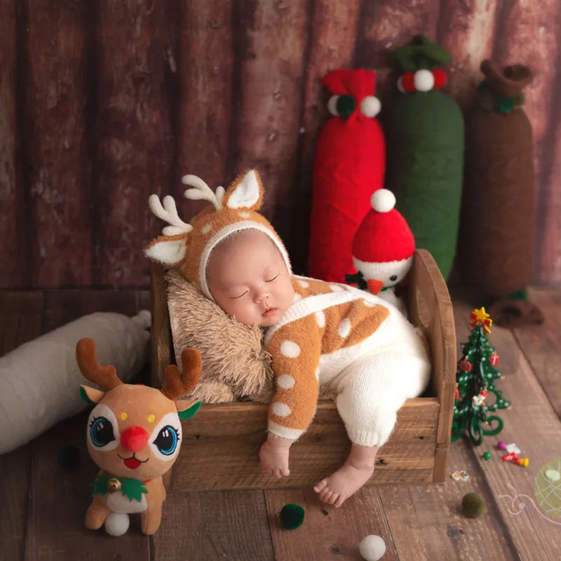 ❤️Newborn Photography Christmas Clothing Cute Hat+Top+Pants 3Pcs/Set