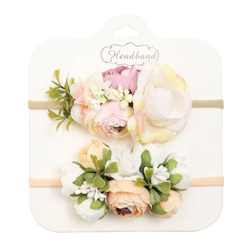 2pcs/set Simulation Flower Baby Headbands Soft Elastic Nylon