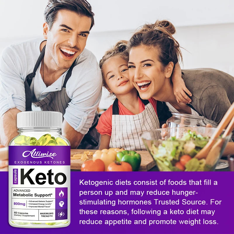 Alliwise Keto Capsule Fat Burner Ketosis Weight Loss Natural Ketogenic Healthy Supplement Diet Promote Energy Metabolic Appetite