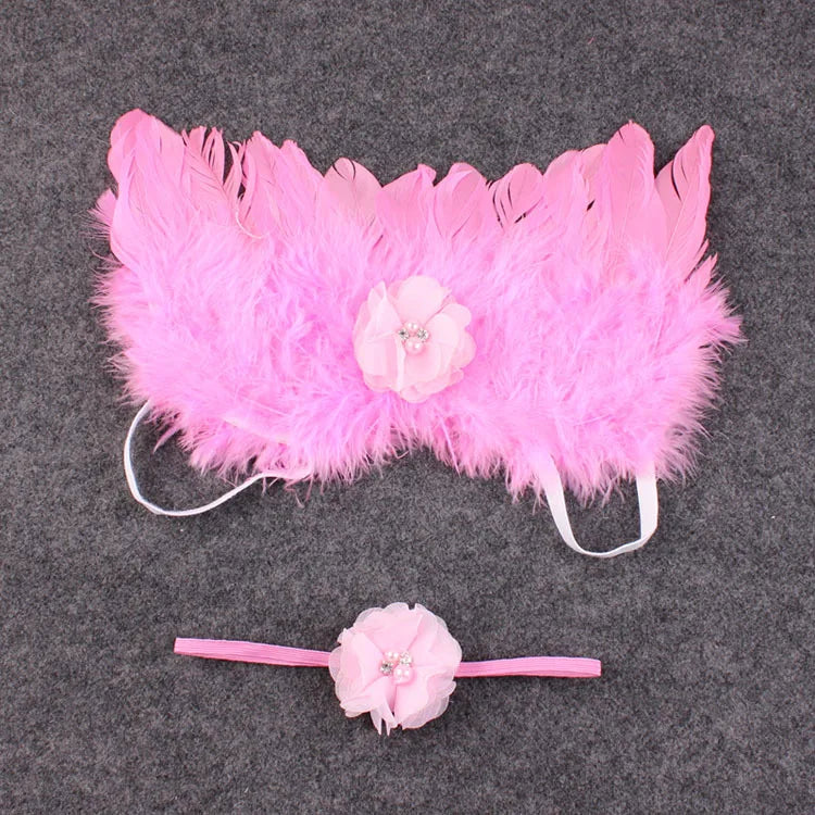 Fashion Newborn Baby Kids Feather Lace Headband Angel Wings