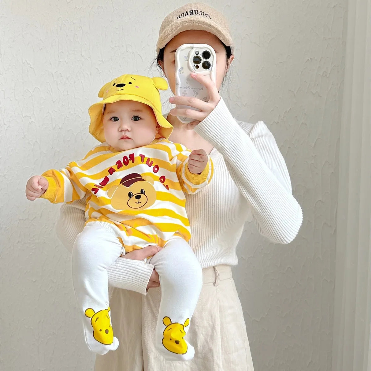 2024 Baby Clothes 100% Cotton Newborn Yellow Striped Bear Baby Clothes