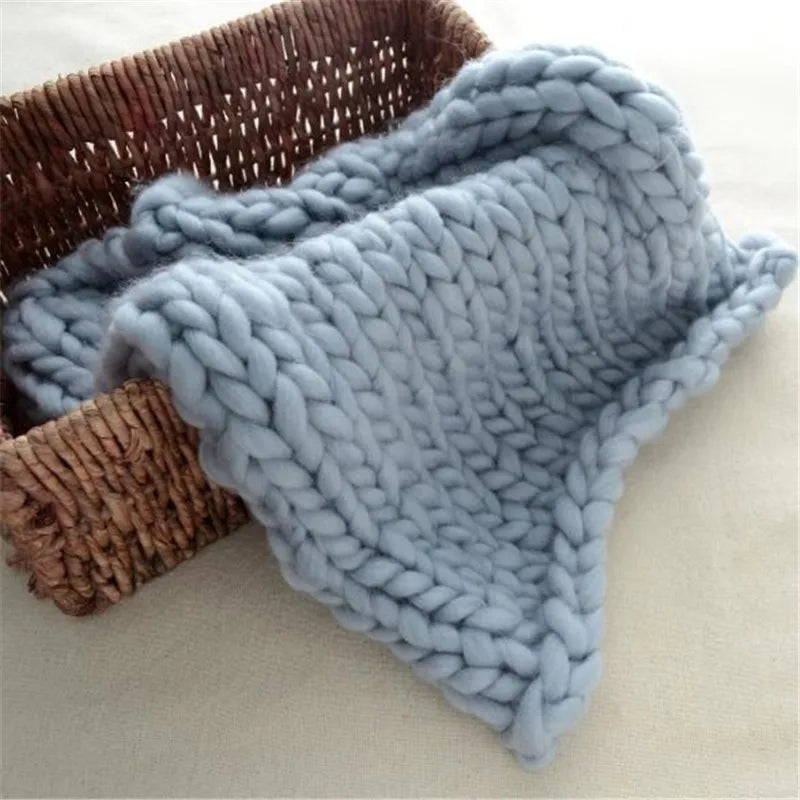 Newborn Knitted Wool Crochet Chunky Knit Blanket Basket
