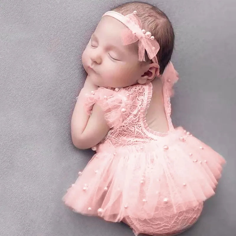 Baby Girl Infant Headdress & Tulle Tutu Jumpsuit Party Dress