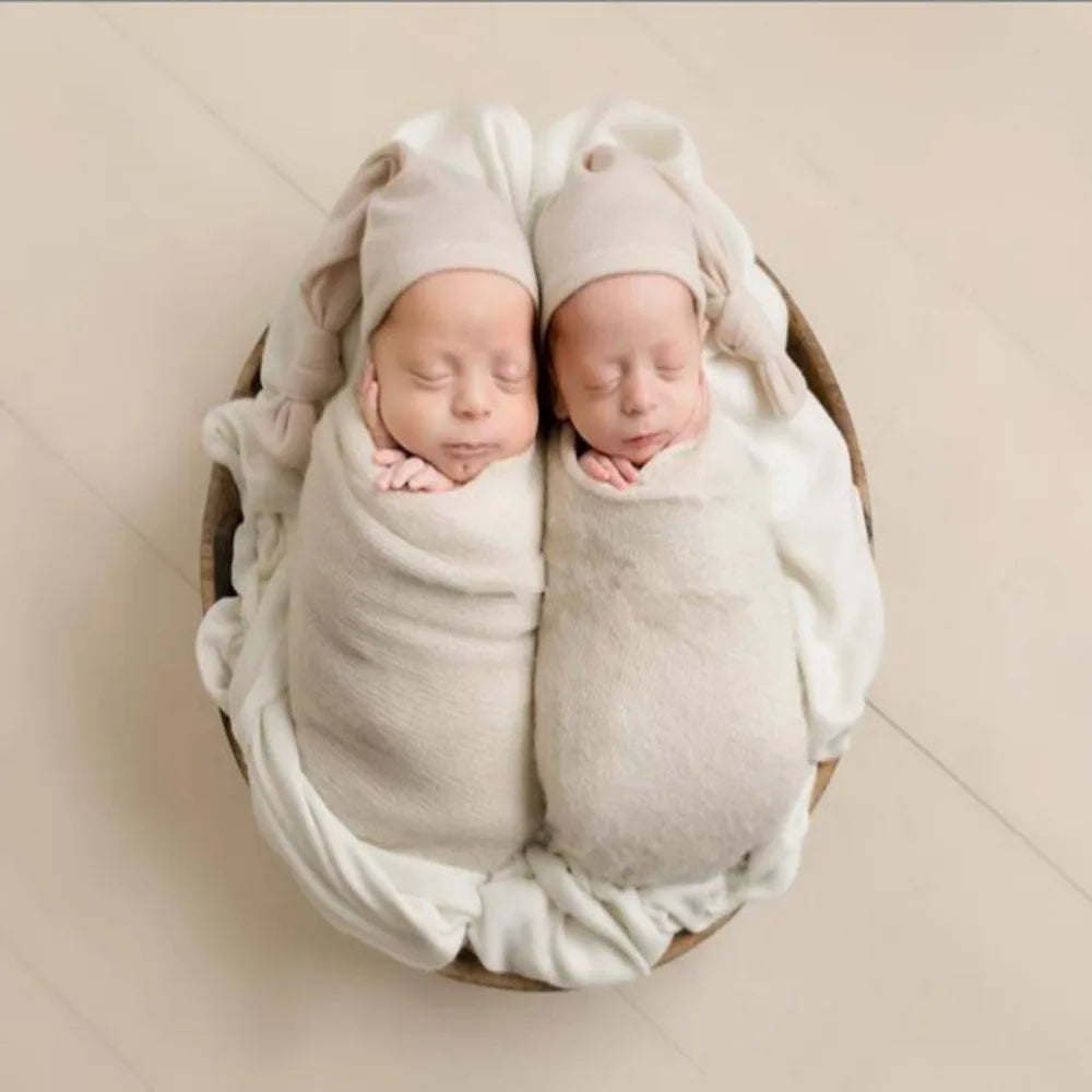 Newborn Photography Clothes Stretch Wrap Long Tail Hat 2 Pcs