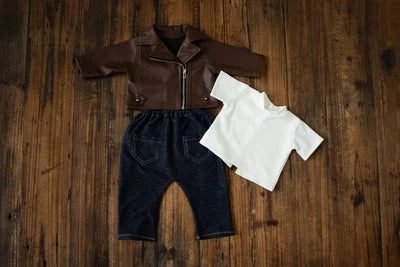 Newborn Photography props infant faux Leather jacket pants