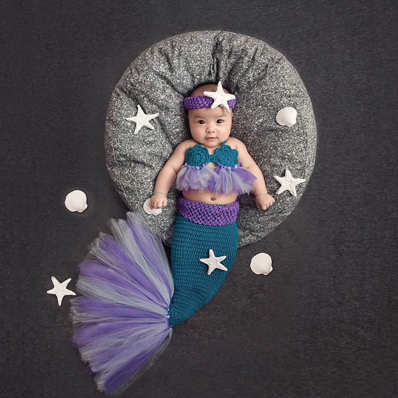 New Baby Girl Knitted Mermaid Costumes Tutu Mesh Lace