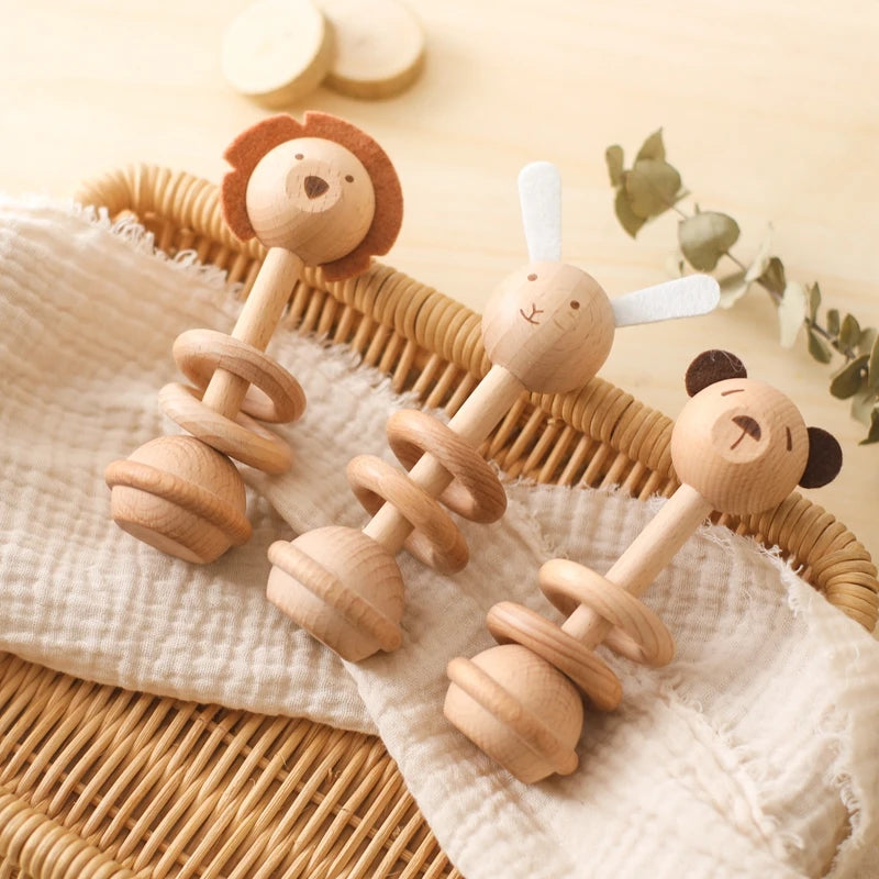 1pc Baby Wooden Teether for Newborn Animal Rattle Toys 0 12 Months Baby Wooden Accessory Cartoon Novel Baby Care Teether Toys