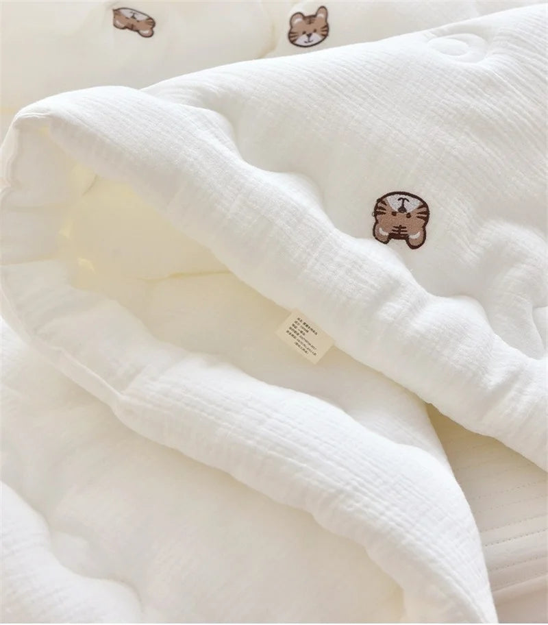 Pure Cotton Blanket Muslin Baby Bedding Bear Embroidery