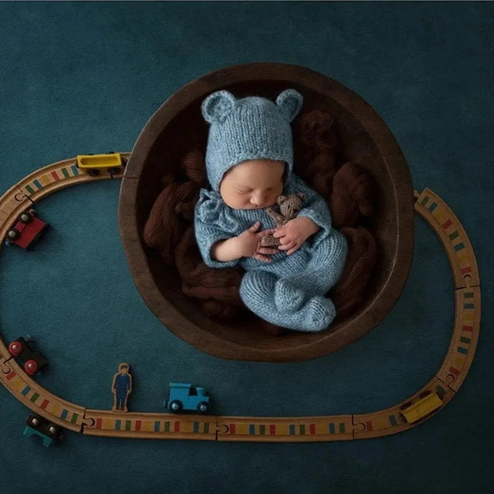 Newborn Wool Knitted Bear Jumpsuit Hat