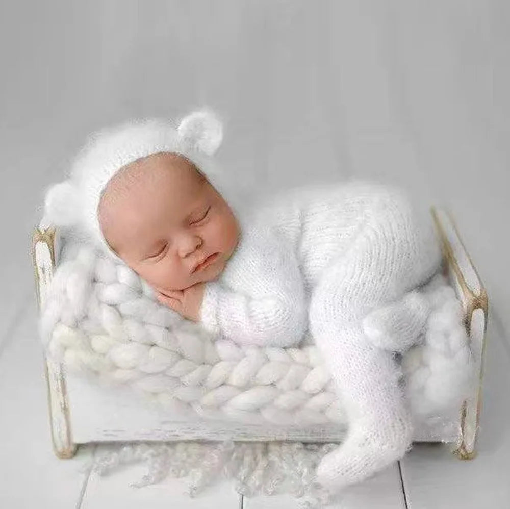 Newborn Wool Knitted Bear Jumpsuit Hat