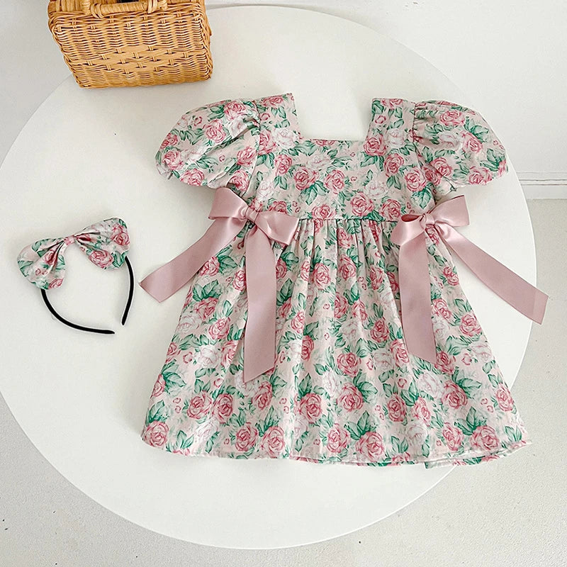 Flower Printed Toddler Baby Girls Sister Dress Summer