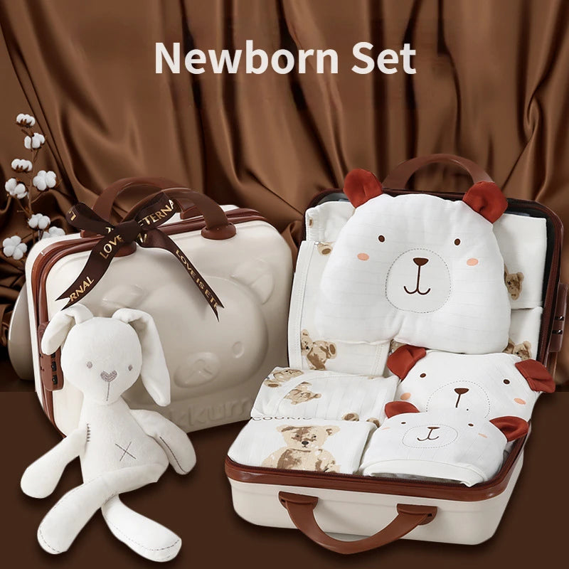 19-26Pcs/Set Baby Gifts Set for Newborn Cartoon Bear Romper Bibs Hats Socks Pillow Sets