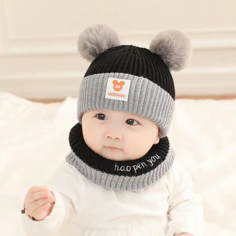 1Set Baby Hat Scarf Set Knitted Winter Hat Infant Toddler 1-5Y
