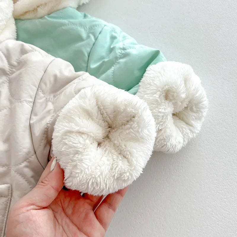 2023 Winter Baby Coat For 0-3Years Newborn Boy Girl Long Sleeve Bunny Hooded Woolen Jacket Fleece Thicken Warm Outerwear Clothes