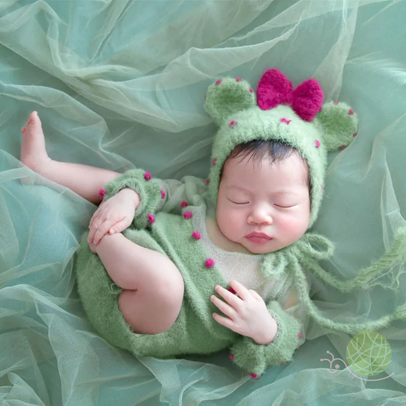 Newborn Photography Clothing Cute Knit Hat+Jumpsuit 2Pcs/set
