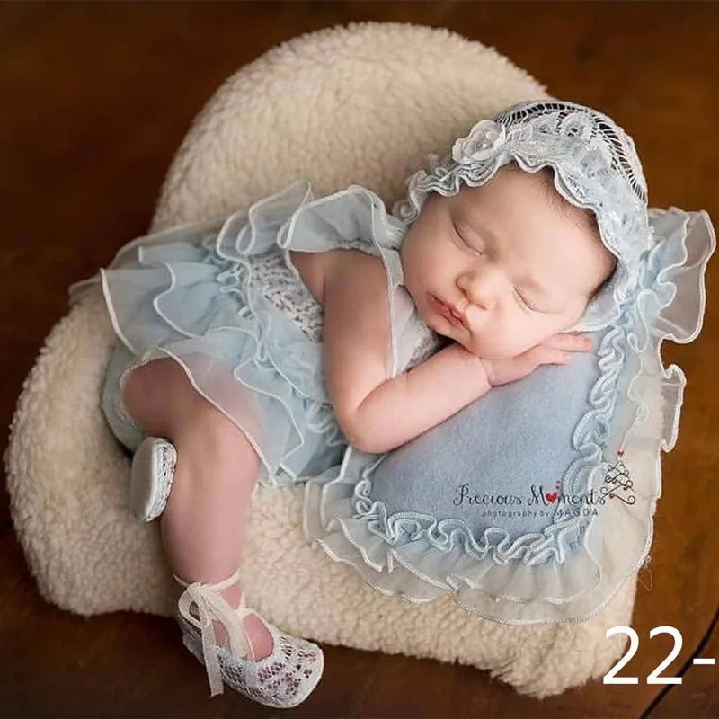 Newborn Photography Props Outfits Baby Lace Romper Headband Set