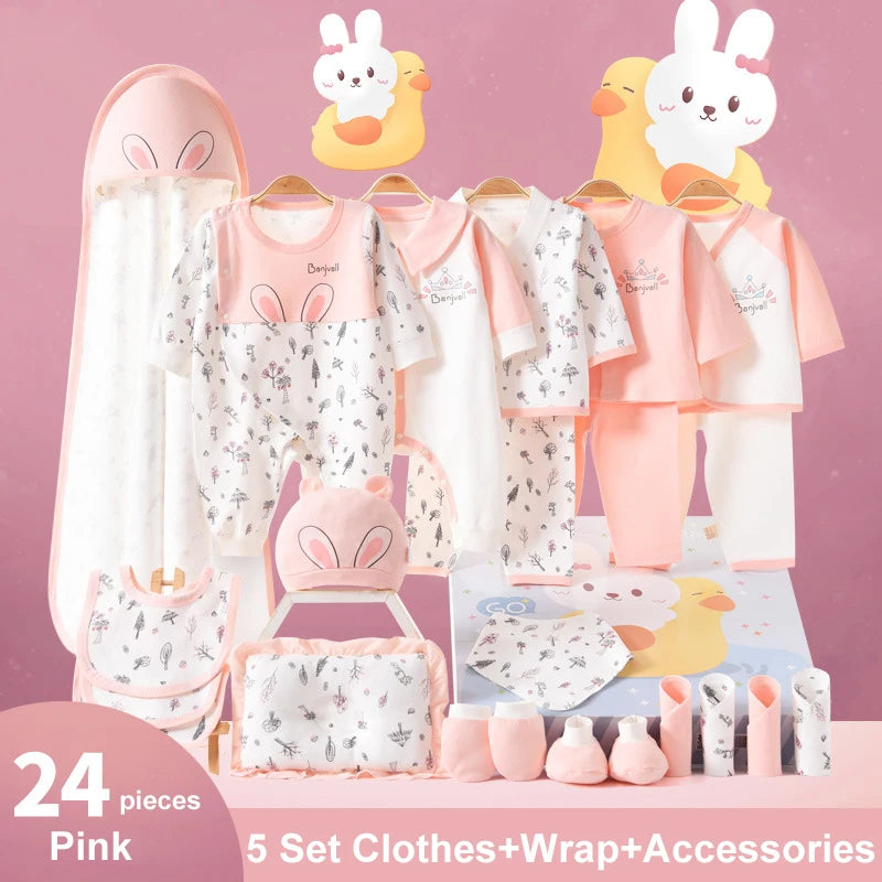 24 Pieces Newborn Baby Girl Boy Clothes Baby Outfits Pants Bodysuits Gifts Set Layette Set 0-6 Months