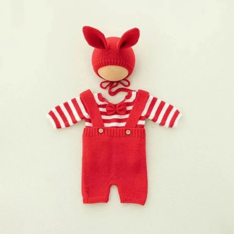 Newborn Photography red Rabbit Romper with Hat Boy Girl Baby Photo Outfit Infant Photo Shoot Props Suitable for 0-3 Month Babie