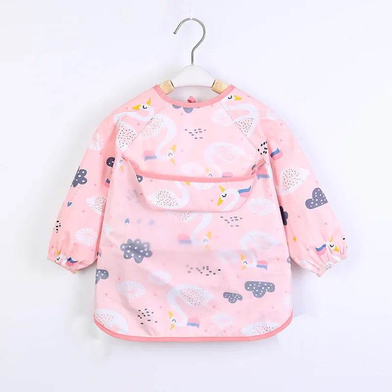 Baby Kids Toddler Long Sleeve Scarf Waterproof Art Smock Feeding Bib Apron Pocket Infant