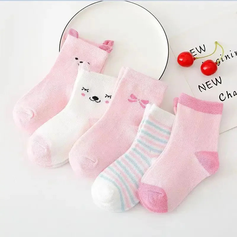 5 Pairs/lot Cartoon Baby Socks Cat Animal Soft Cotton