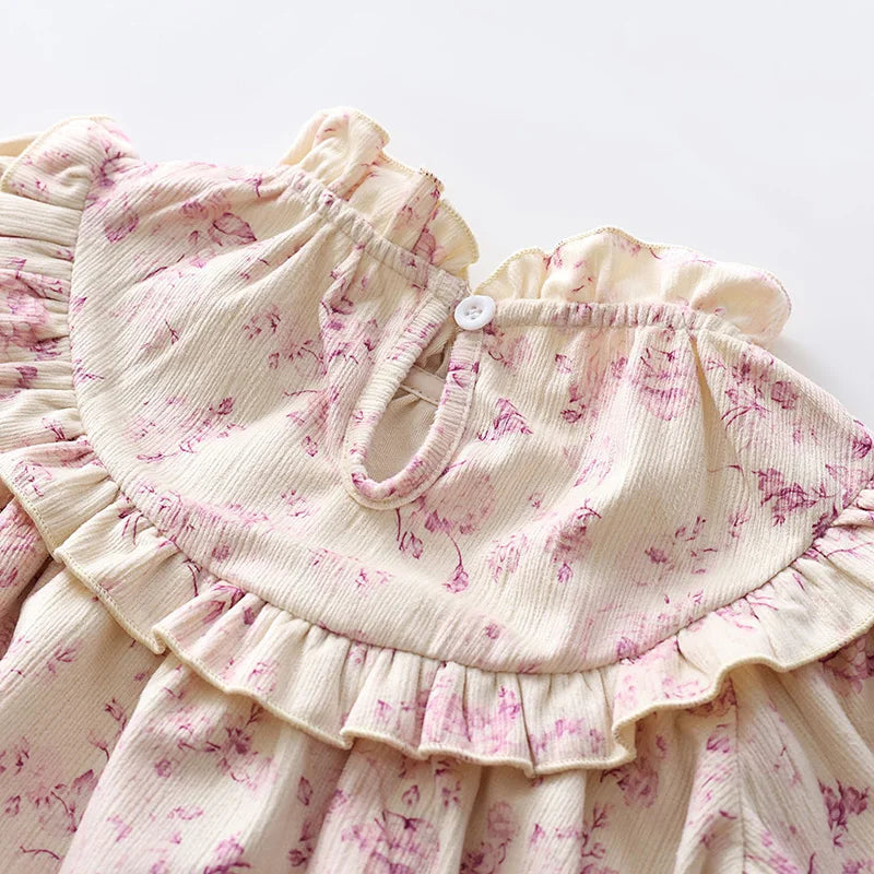2024 New Spring Infant Baby Girl Bodysuits Long Sleeved Corduroy Floral Printing Newborn Baby Girl Jumpsuit Children Clothes