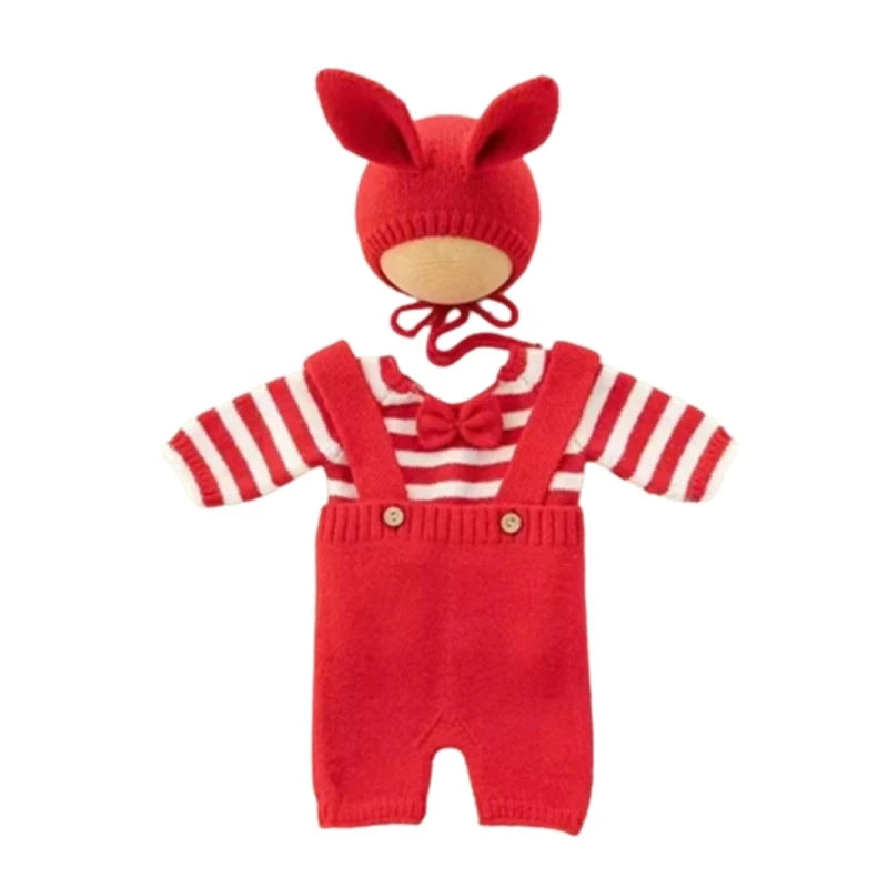 Newborn Photography red Rabbit Romper with Hat Boy Girl Baby Photo Outfit Infant Photo Shoot Props Suitable for 0-3 Month Babie