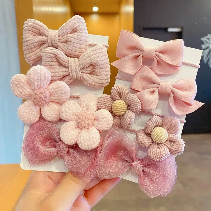 10Pcs/Set Big Bow Flower Elastic Hairbands