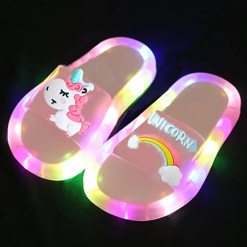 Toddler Cartoon Unicorn Print Lighted Slippers