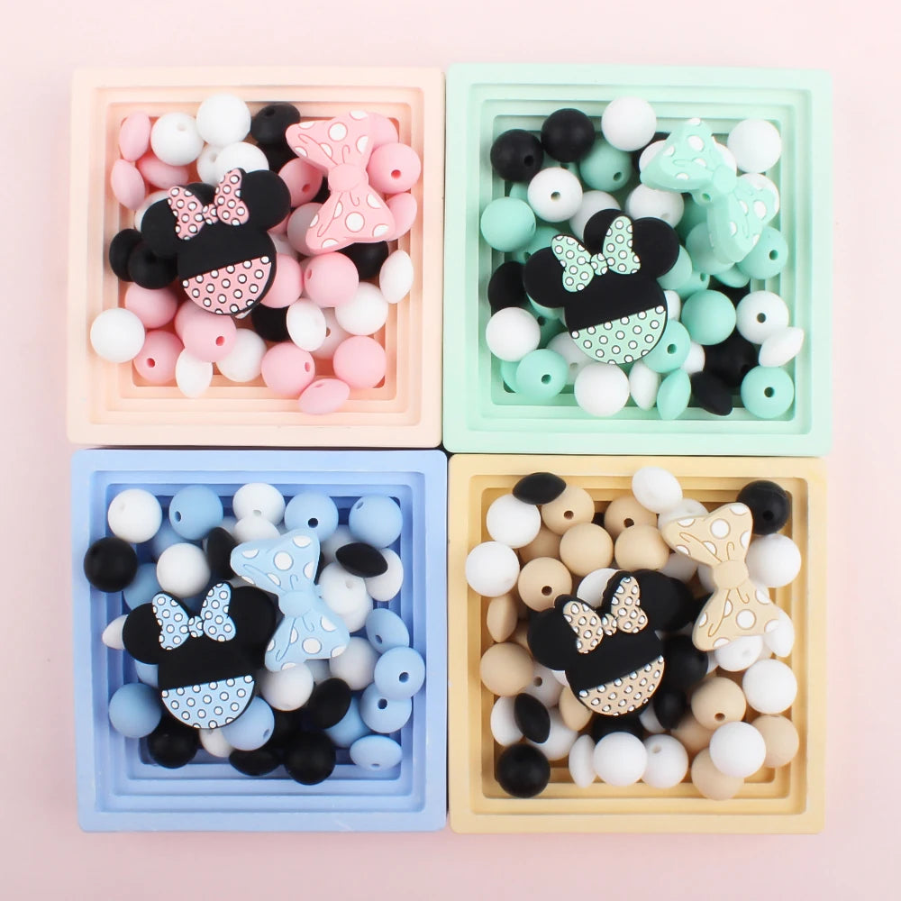 40Pcs/Set Silicone Beads Baby Teething Beads Set Bowknot Mouse