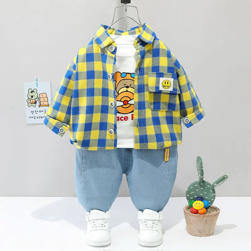 0-4 years Cute car baby suit striped three-piece sports suit