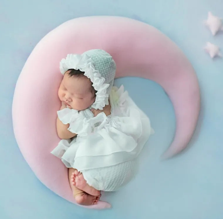 Newborn Baby Posing Moon Stars Pillow