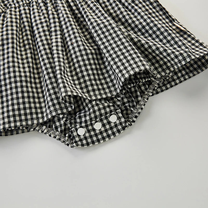 Newborn Baby Girls Jumpsuit+Hat Sleeveless Cotton Plaid Dress