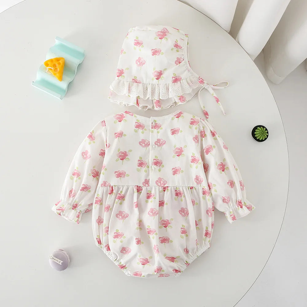 2024 Spring Cotton Floral Printed Lace Bodysuit Toddler Outfits