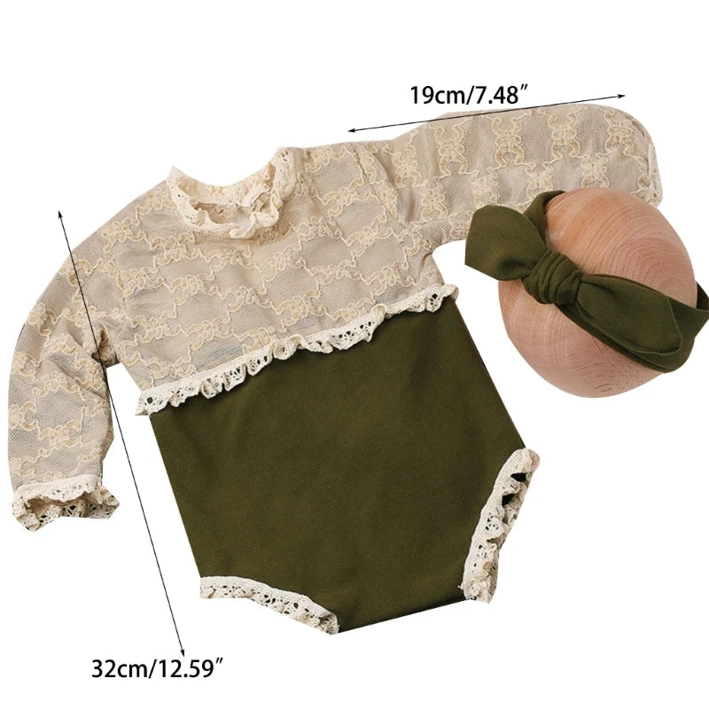 Newborn Baby Bowknot Headband & Lace Jumpsuits