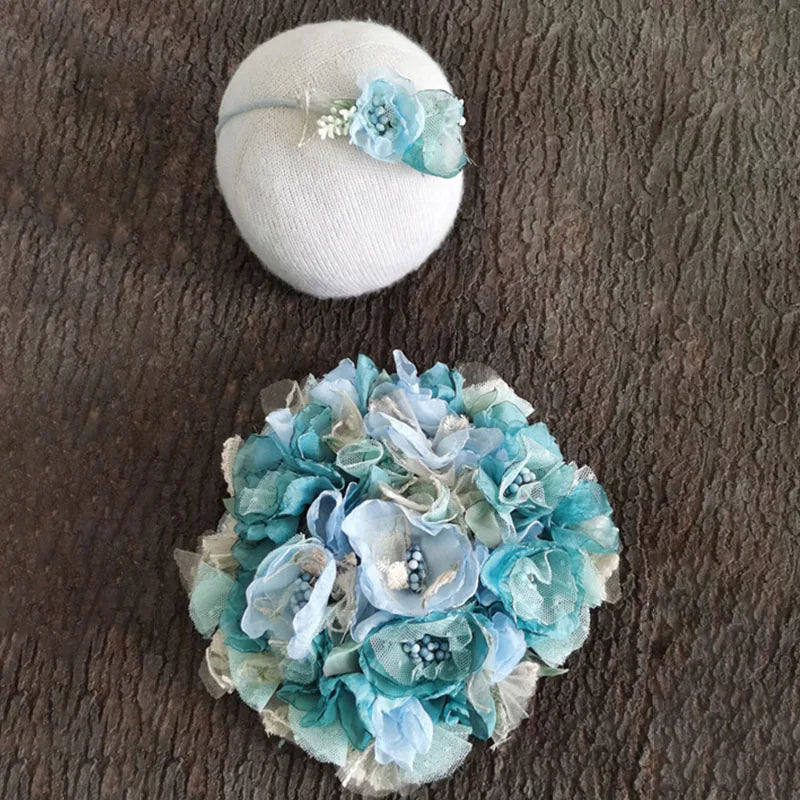 Newborn Photography Costume Headband+Round Flower Cover Clothing