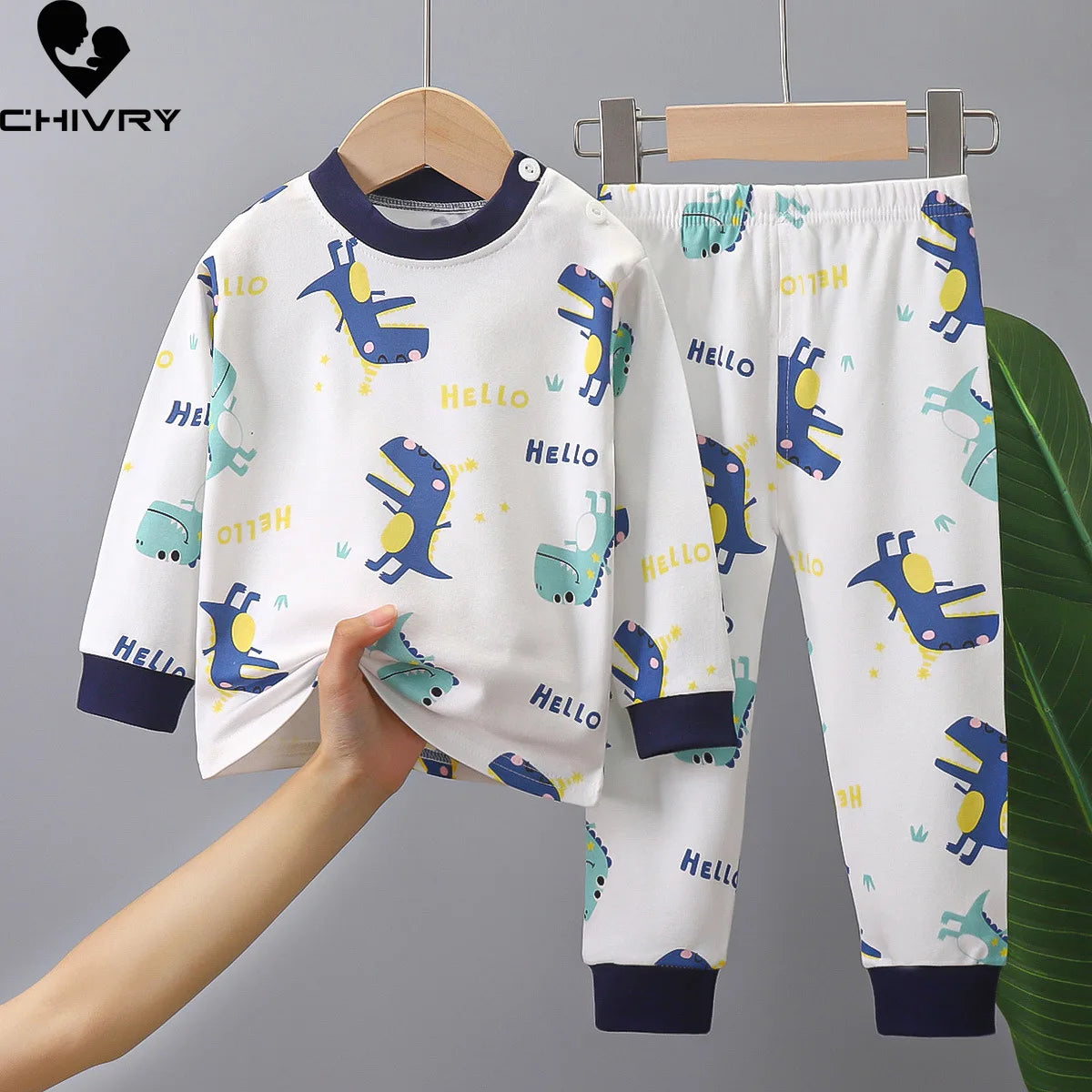 New Pajamas Cartoon Long Sleeve Cute T-Shirt Tops with Pants Sets
