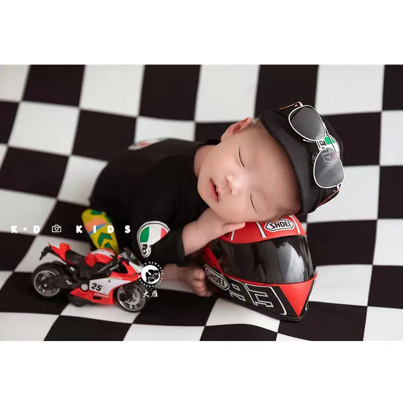 Newborn Boy Motorcycle Racing Suit Helmet Baby Outfit