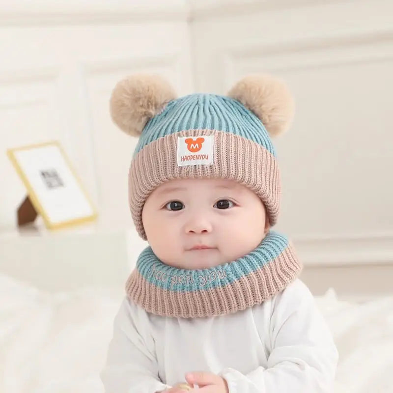 1Set Baby Hat Scarf Set Knitted Winter Hat Infant Toddler 1-5Y